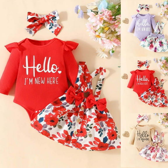 Zwiiyzr Newborn Baby Girl Coming Home Outfit Hello I Am New Here Bodysuits Romper Top+ Tutu Skirt+ Headband 3Pcs White