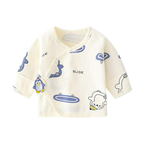 Zwiiyzr Newborn for Infant Boys Girls Unisex Summer Fall Cotton Baby Clothes Long Sleeve Side-Snap Kimono Tops 0-3 Months Beige