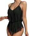 thumbnail image 1 of Lovskoo One Piece Swim Suits for Women 2024 Sleeveless High Waisted Spahetti Strap Bodysuit Tassel Fringe Solid Color One Piece Swimsuit Bathing Suit Black M, 1 of 4