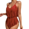 thumbnail image 1 of Lovskoo One Piece Swim Suits for Women 2024 Sleeveless High Waisted Spahetti Strap Bodysuit Tassel Fringe Solid Color One Piece Swimsuit Bathing Suit Red L, 1 of 3