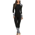 thumbnail image 1 of Lovskoo One Piece Swimsuit Women 2024 Rash Guard Long Sleeve Long Pants Modest Front Zipper Printed Full Coverage High Neck Surfing Bathing Suit Black XL, 1 of 7