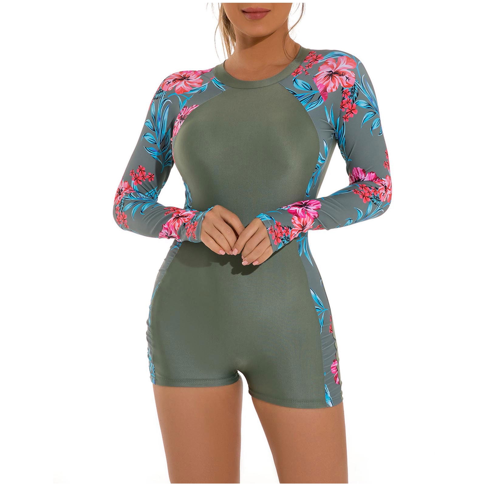 BOOMILK One Piece Swimsuit Women Daisy Printed Long Sleeve BOOMILK One Piece Swimsuit Women Daisy Printed Long Sleeve