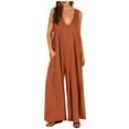 thumbnail image 1 of Lovskoo Overalls for Women Summer Casual Loose Tank Jumpsuit Sleeveless V Neck Long Pants Jumpsuit Romper with Pockets Orange XL, 1 of 7