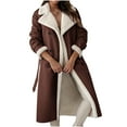 thumbnail image 1 of Lovskoo Overcoats Sherpa Lined Womens Winter Coats Trendy Notched Lapel Long Fleece Jacket Warm Furry Outerwear Coffee, 1 of 9