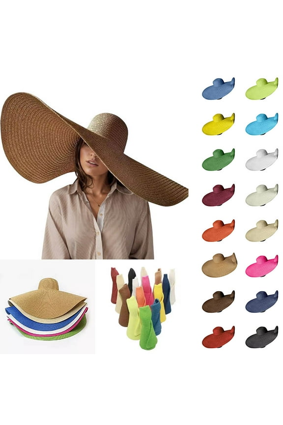 Oversized Beach Straw Hats for Women Extra Large Wide Brim Beach Hat Foldable Roll Up Floppy Sun Hat Black