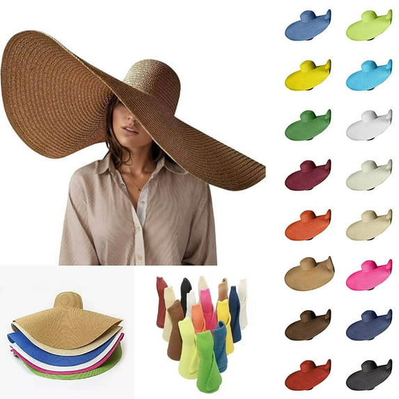 Lovskoo Oversized Beach Straw Hats for Women Extra Large Wide Brim Beach Hat Foldable Roll Up Floppy Sun Hat Navy