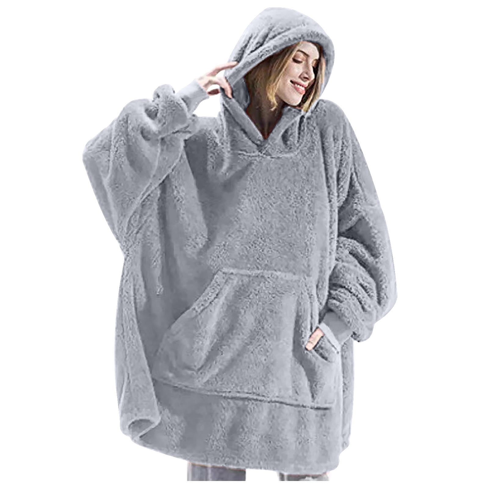 Lovskoo Oversized Wearable Blanket Fluffy Fleece Thick Warm Big Hooded ...