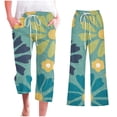 thumbnail image 1 of Lovskoo Pajamas Lounge Capris for Women Trendy Casual Floarl Printing Elastic Waist Loose Pants Straight Wide Leg Cropped Trousers with Pocket Blue, 1 of 5