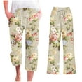 thumbnail image 1 of Lovskoo Pajamas Lounge Capris for Women Trendy Casual Floarl Printing Elastic Waist Loose Pants Straight Wide Leg Cropped Trousers with Pocket Khaki, 1 of 5