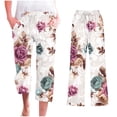 thumbnail image 1 of Lovskoo Pajamas Lounge Capris for Women Trendy Casual Floarl Printing Elastic Waist Loose Pants Straight Wide Leg Cropped Trousers with Pocket White, 1 of 5