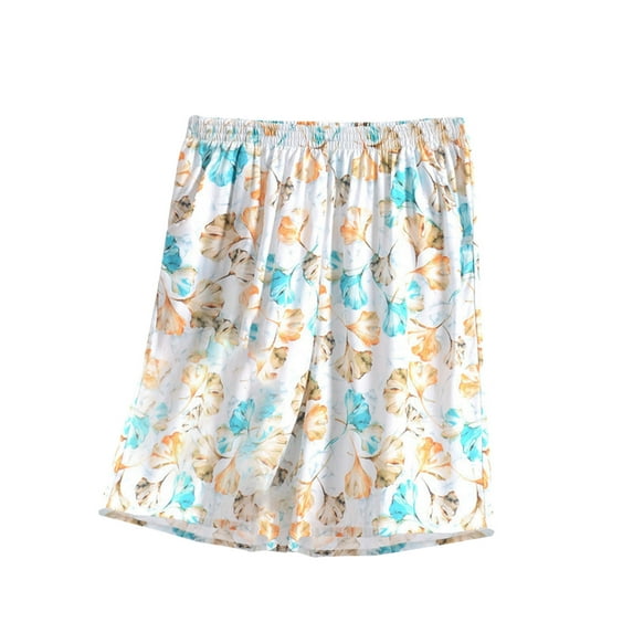 Lovskoo Pajamas Lounge Shorts for Women Plus Size Trendy Printed Floral Printed Elastic Waist Casual Lounge Shorts with Pockets Sleepwear White