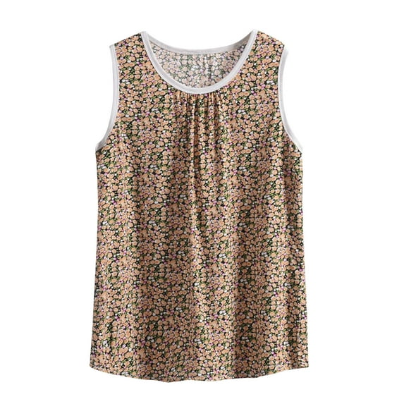 Lovskoo Pajamas Lounge Tops for Women Plus Size Casual Trendy Summer Floral Loose Sleeveless Lounge Sleepwear Tank Tops Orange
