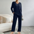thumbnail image 1 of Lovskoo Pajamas for Women Set Ribbed Knit 2 Piece Matching Lounge Sets Long Sleeve Pullover Top and Pants Sleepwear Tracksuit Navy L, 1 of 9