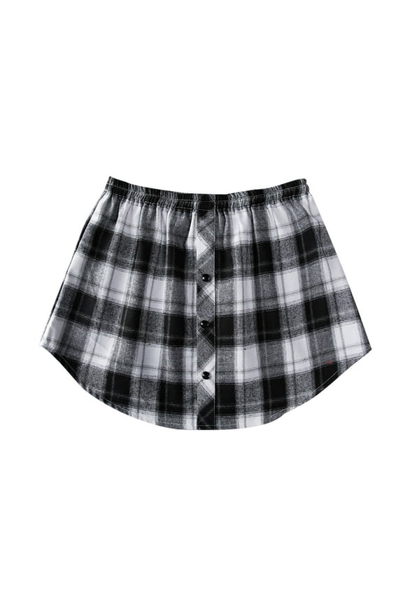 Plaid Shirt Extender for Women Adjustable Layering Blouse Top Lower Sweep Shirt Half Length Skirt Bottom Skirt Black