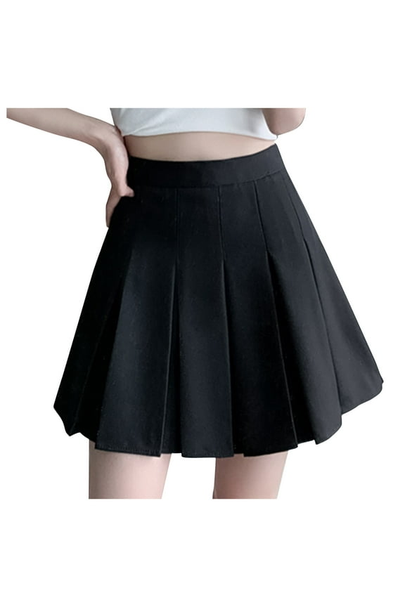 Pleated Mini Skirt for Women Sold Color High Waisted Tennis Skater Cute A-Line Short Skirts for Teen Girls Black