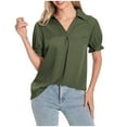 thumbnail image 1 of Lovskoo Plus Size Chiffon Summer Tops for Women 2024 Button Down Collared Short Sleeve Solid Color Bubble Sleeve Fall Loose Button Top Green, 1 of 9