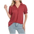 thumbnail image 1 of Lovskoo Plus Size Chiffon Summer Tops for Women 2024 Button Down Collared Short Sleeve Solid Color Bubble Sleeve Fall Loose Button Top Red, 1 of 9