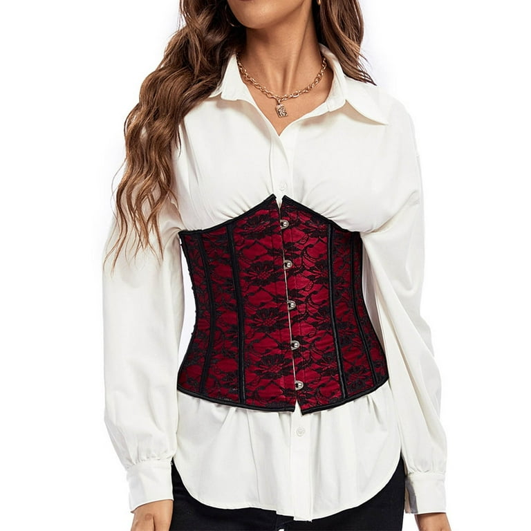 Lovskoo Plus Size Corset Belt for Women Lace Trim Waist Trainer Tummy Control Waist Cincher Slim Hourglass Body Shaper Red
