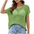 thumbnail image 1 of Lovskoo Plus Size Knit Summer Tops for Women 2024 Round Neck Short Sleeve Solid Color Blouse Loose Sweater Top Shirt Green, 1 of 8