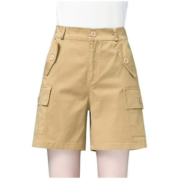Lovskoo Plus Size Shorts for Women Cotton and Linen Trendy Solid Color Loose Casual Wide Leg Shorts Khaki