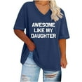 thumbnail image 1 of Lovskoo Plus Size Women's Summer Tops Short Sleeve Loose Blouses Letter Printed Pattern Casual Trendy Soild Color Basic Tees Navy, 1 of 4