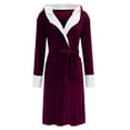 thumbnail image 1 of Lovskoo Plush Robes for Women Robe Long Sleeve Fuzzy Fluffy Soft Warm Fleece Hooded Bathrobe S-5XL Claret, 1 of 7