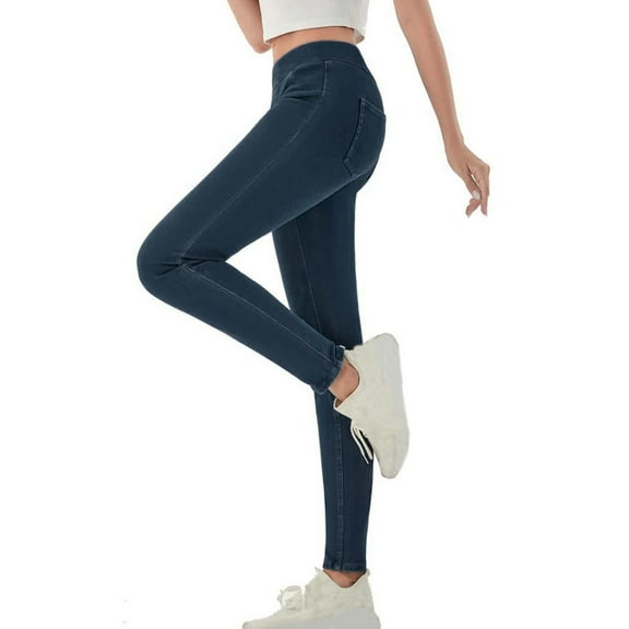 Lovskoo Pull On Stretchy Jeans for Women Cotton Blend Jeggings High Waisted Skinny Jean Leggings Control Denim Pants Blue