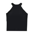 thumbnail image 1 of Lovskoo Ribbed Camisole Tops for Women Knit Round Neck Summer Sleeveless Top with Built in Bra Halter Neck Solid Color Bottom Top Black L, 1 of 6