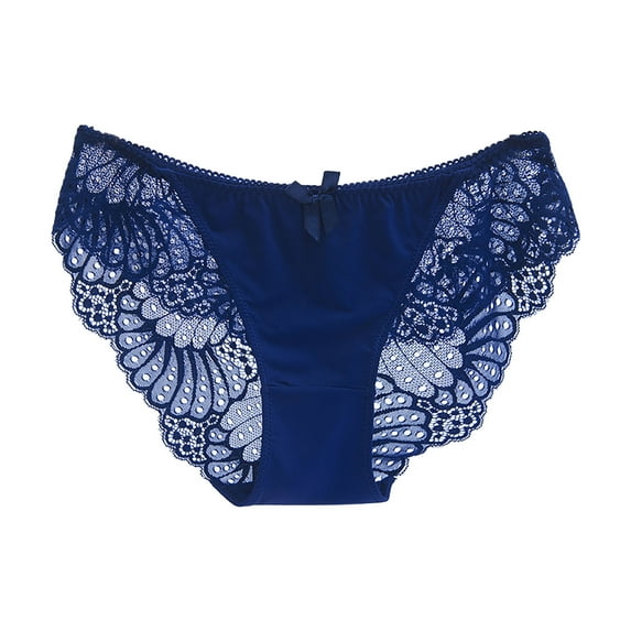 Lovskoo Seamless Cheeky Underwear for Women No Show Lace Panties Lace Underwear Sleepwear Thongs Panties Ladies Underpants Gift for Valentine's Day Dark Blue