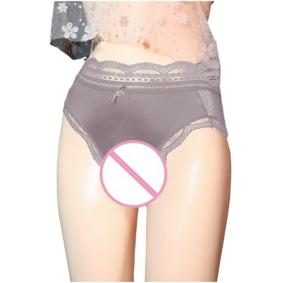 Lovskoo Seamless Cheeky Underwear for Women No Show Lace Panties High Waist Lace Open Transparent Mesh Panties Briefs Gift for Valentine's Day Gray