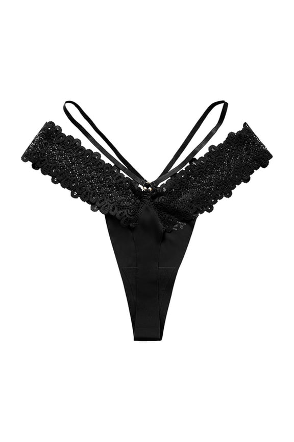 Seamless Cheeky Underwear for Women No Show Lace Panties Lace Ultra-Thin Breathable Bow Thong Panties Gift for Valentine's Day Black