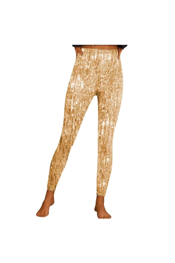 Shiny Sequin Leggings for Women Winter Fall Casual Bright Printed Sports Yoga Pants Leggings Gold L