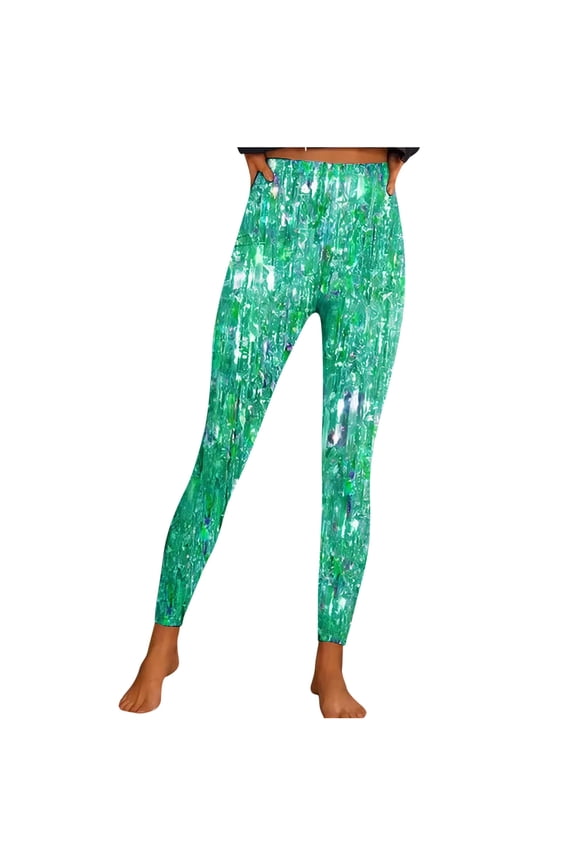 Shiny Sequin Leggings for Women Winter Fall Casual Bright Printed Sports Yoga Pants Leggings Green XL