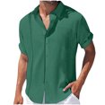thumbnail image 1 of Lovskoo Shirts for Men Collared Short Sleeve Casual Solid Color Pullover Lapel Collar Lace Button Tops T Shirt Blouse with Pocket Vacation Beach Summer Tops Green, 1 of 6