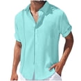 thumbnail image 1 of Lovskoo Shirts for Men Collared Short Sleeve Casual Solid Color Pullover Lapel Collar Lace Button Tops T Shirt Blouse with Pocket Vacation Beach Summer Tops Light Blue, 1 of 1