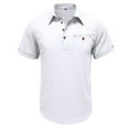 thumbnail image 1 of Lovskoo Shirts for Men Cotton and Linen Collared Short Sleeve Casual Trendy Solid Color Pullover Lapel Collar Hawaii Top Button Pockets Shirts Vacation Beach Summer Tops White, 1 of 7