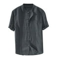 thumbnail image 1 of Lovskoo Shirts for Men Cotton and Linen Collared Short Sleeve Solid Color Summer Trendy Casual Lapel Shirt Top Top Shirt Vacation Beach Summer Tops Gray, 1 of 5
