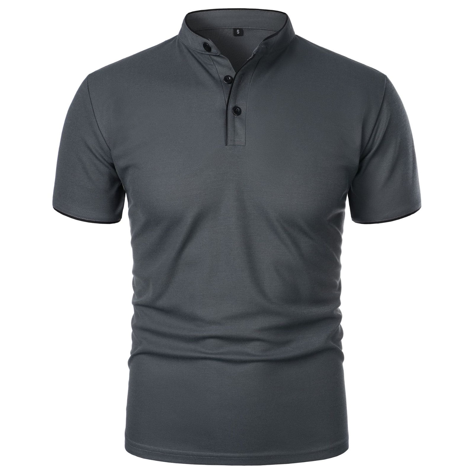 Lovskoo Shirts for Men Band Collar Short Sleeve Shirt Solid Color