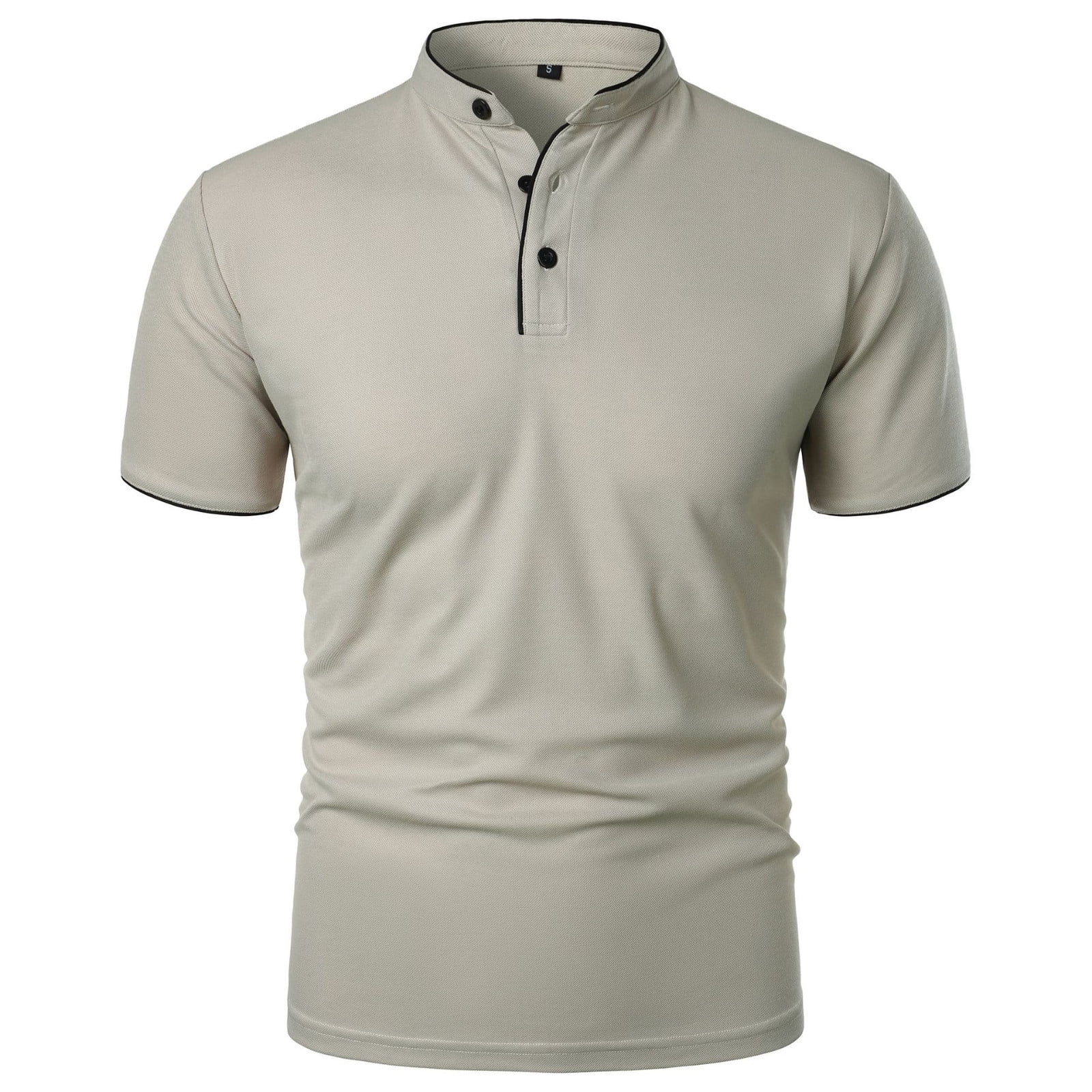 Lovskoo Shirts for Men Band Collar Short Sleeve Shirt Solid Color