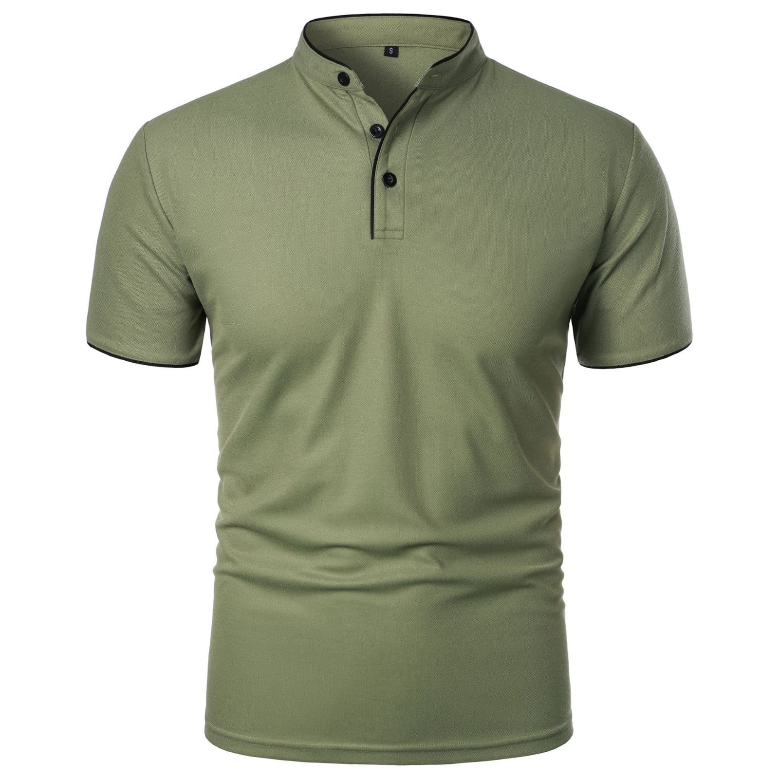 Lovskoo Shirts for Men Band Collar Short Sleeve Shirt Solid Color