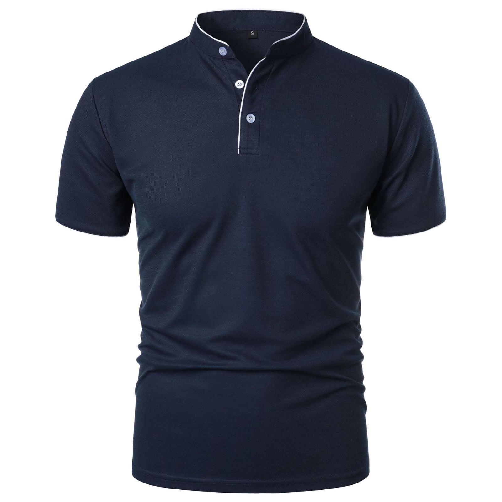 Lovskoo Shirts for Men Band Collar Short Sleeve Shirt Solid Color