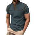 thumbnail image 1 of Lovskoo Shirts for Men Band Collar Short Sleeve Solid Color Patchwork Button Up Stand Collar Top Shirt Vacation Beach Summer Tops Gray, 1 of 7