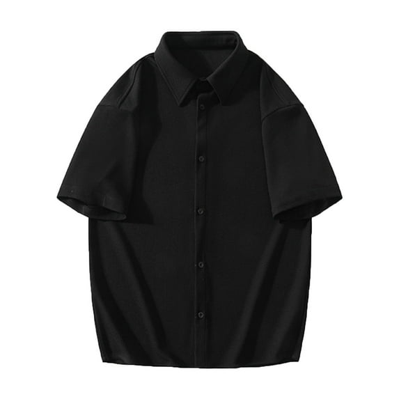 Lovskoo Shirts for Men Collared Short Sleeve Solid Color Button Open Pocket Plaid Shirt Shirt Top Lapel Top Shirt Vacation Beach Summer Tops Black