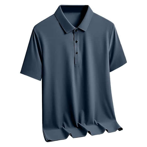 Lovskoo Shirts for Men Collared Short Sleeve Solid Color Ice Silk Shirt Lapel Top Vacation Beach Summer Tops Dark Gray