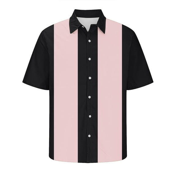Lovskoo Shirts for Men Collared Short Sleeve Solid Color Shirt Print Males Cute Tropical Casual Hawaiian Beach Shirt Vacation Beach Summer Tops Pink