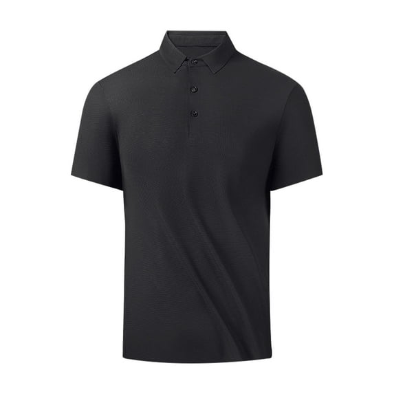 Lovskoo Shirts for Men Collared Short Sleeve Summer Lapel Solid Color Button Daily Casual Outdoor Shirt T Shirt Vacation Beach Summer Tops Black