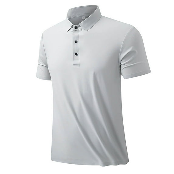 Lovskoo Shirts for Men Collared Short Sleeve Summer Lapel Solid Color Button Daily Casual Outdoor Shirt T Shirt Vacation Beach Summer Tops Gray