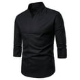 thumbnail image 1 of Lovskoo Shirts for Men Cotton and Linen V Neck 3/4 Sleeve Solid Color Shirt Trendy and Loose Fitting Trendy Clothing Vacation Beach Summer Tops Black, 1 of 4