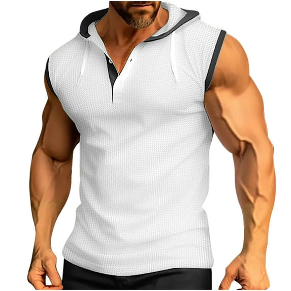 Lovskoo Shirts for Men Hooded Short Sleeve Pullover Patch Solid Color Top Shirt Top Shirt Vacation Beach Summer Tops White