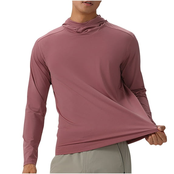 Lovskoo Shirts for Men Mock Neck Long Sleeve Lightweight Breathable Sport Workout Solid Color Hooded Blouse Vacation Beach Summer Tops Hot Pink